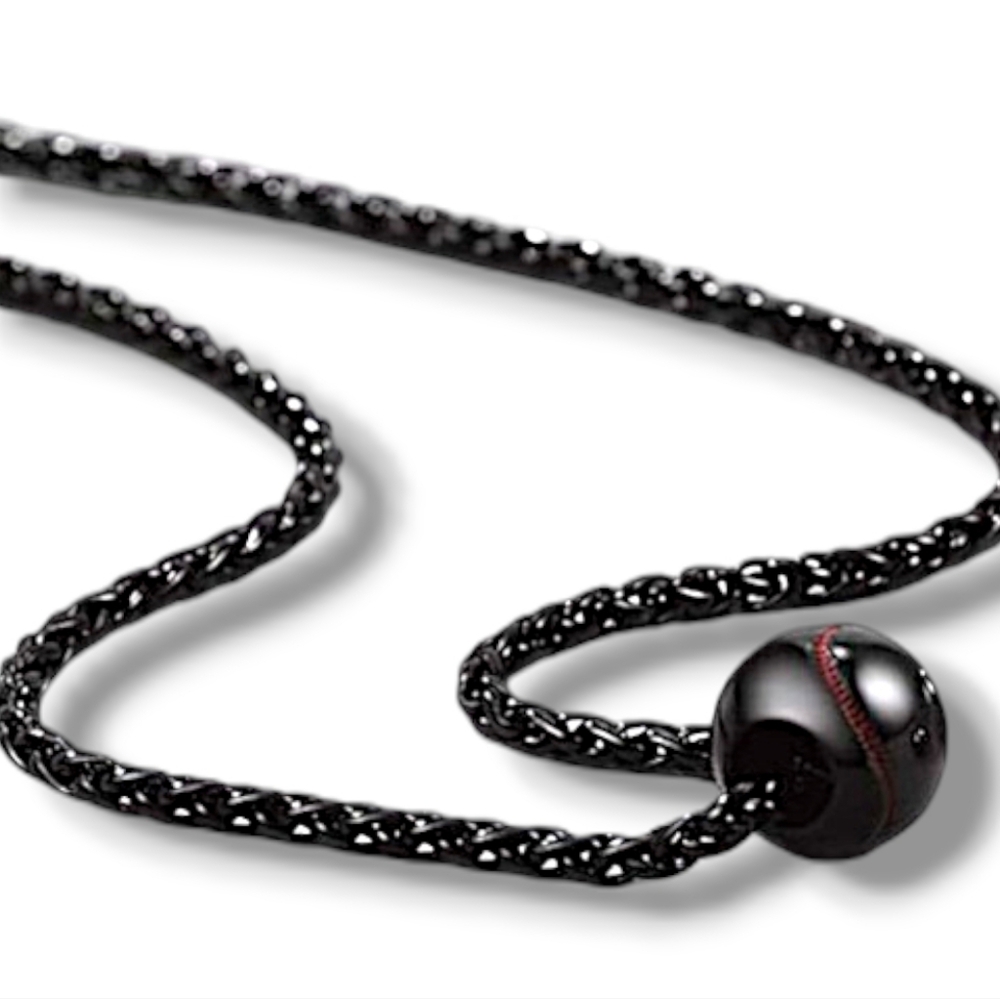Gun Metal Black Baseball Softball Pendant Necklace On 22" Wheat Chain + 2" Ext - Picture 2 of 4